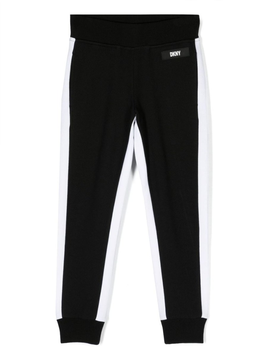 Black cotton blend boy DKNY track pants | Carofiglio Junior