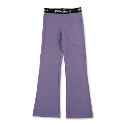 Lilac glittered viscose blend PALM ANGELS girl ribbed flare pants