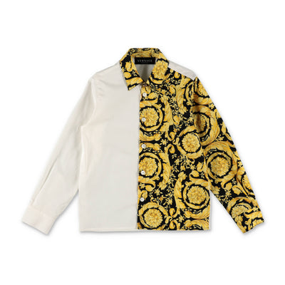 Contrasting cotton poplin panels boy VERSACE shirt | Carofiglio Junior