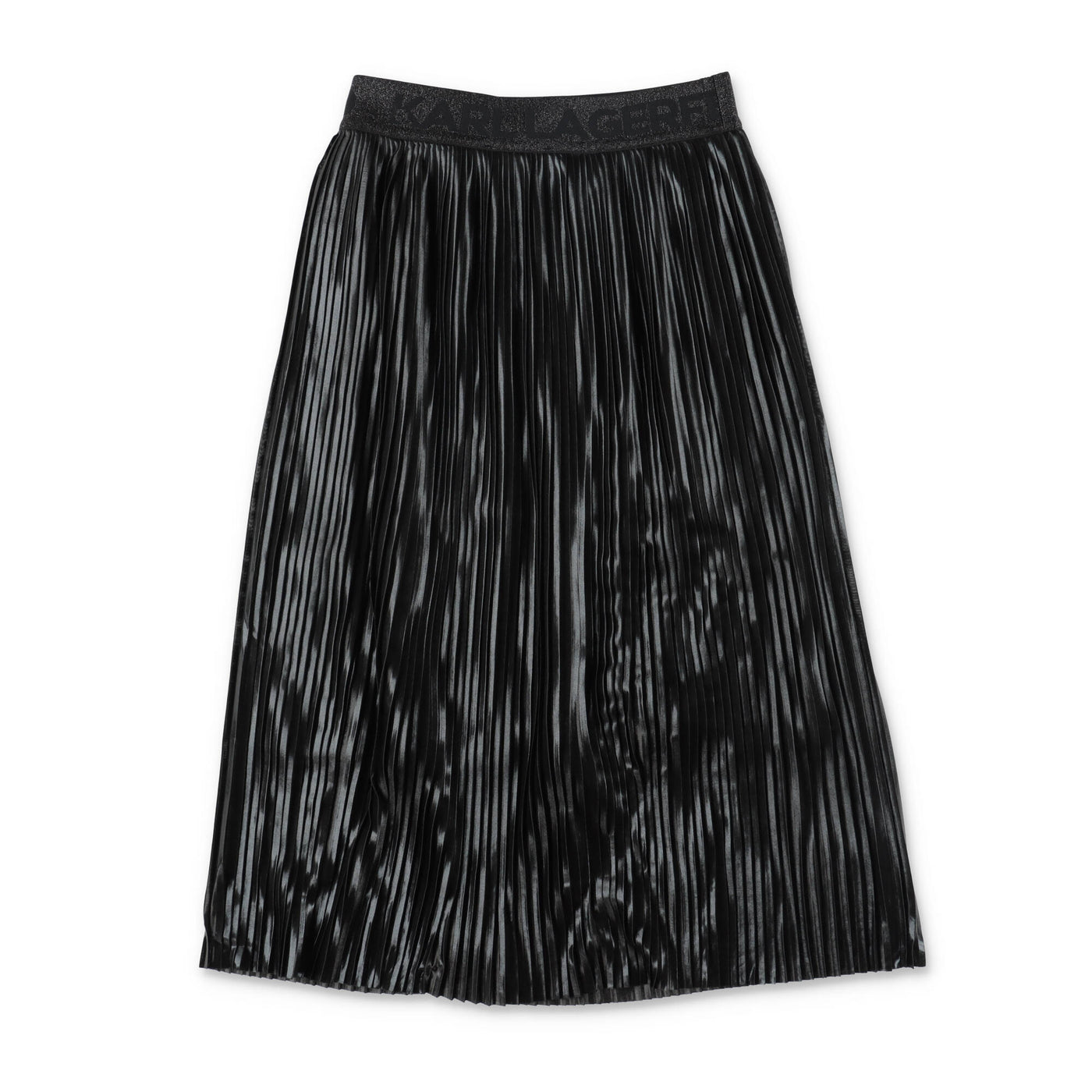 Metal black techno fabric pleated girl KARL LAGERFELD skirt | Carofiglio Junior