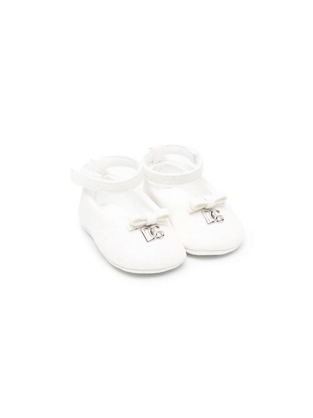 White glittered nappa baby girl DOLCE & GABBANA prewalker shoes | Carofiglio Junior