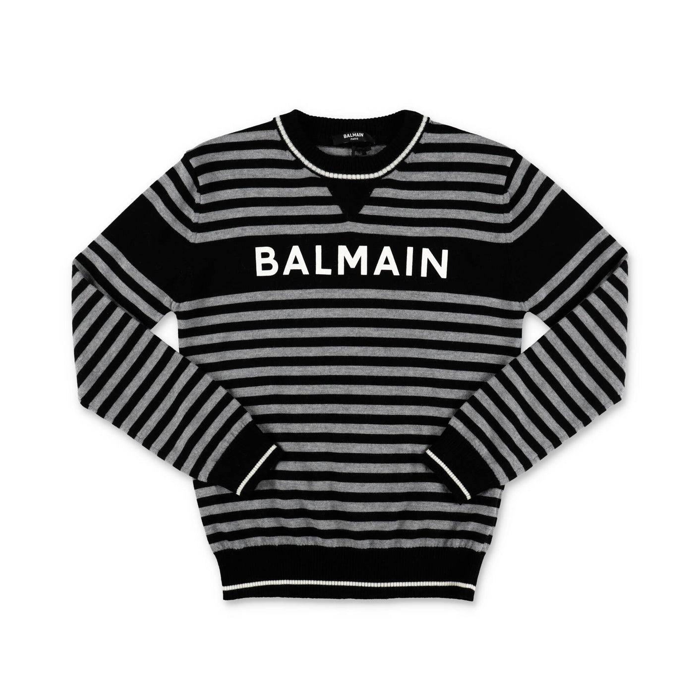 Grey and black stripes virgin wool boy BALMAIN jumper | Carofiglio Junior