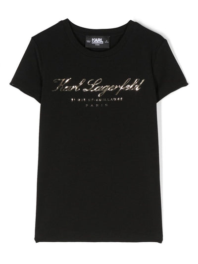 Black cotton jersey girl KARL LAGERFELD t-shirt | Carofiglio Junior