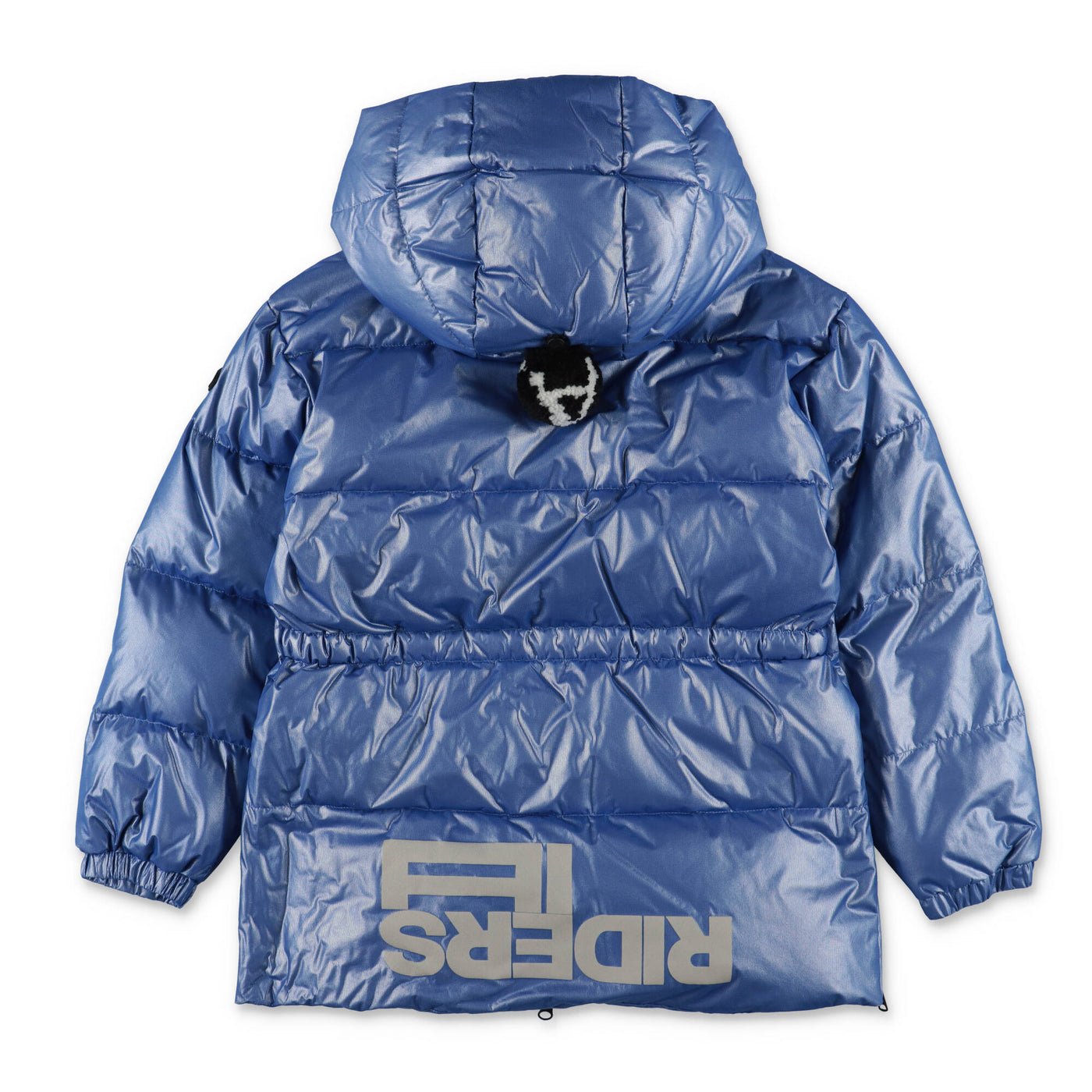 Cobalt blue nylon boy AI RIDERS ON THE STORM down feather jacket with hood | Carofiglio Junior