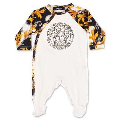 Young Versace white cotton jersey romper with contrasting details